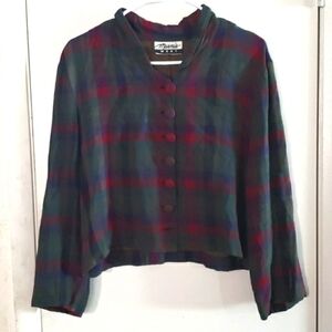 Marnie West Vintage Plaid Button Up Cropped Jacket Size M